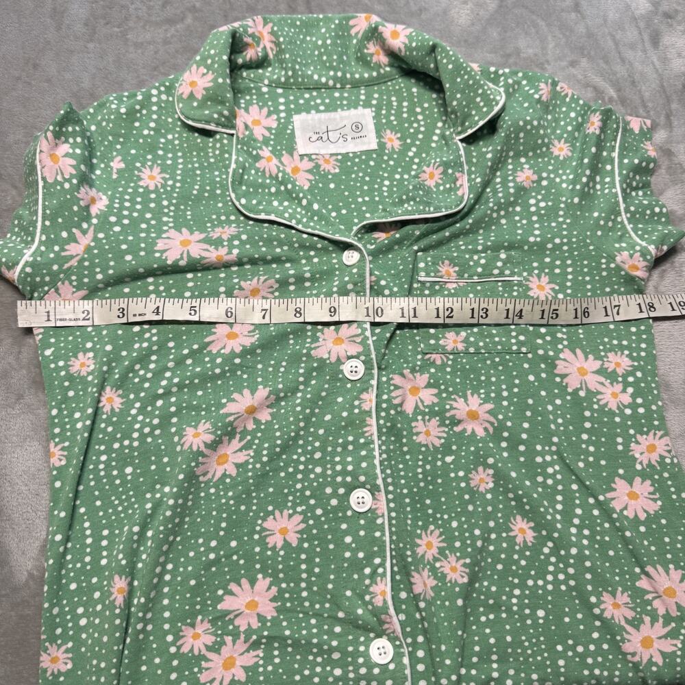 The Cat's Pajamas 2 Pc Pima Cotton‎ Shirt & Ankle Pants Green Floral Sz Small - Picture 5 of 9